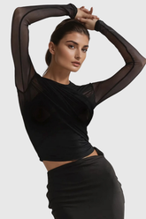Alusia Cross Mesh Bodycon Siyah Üst